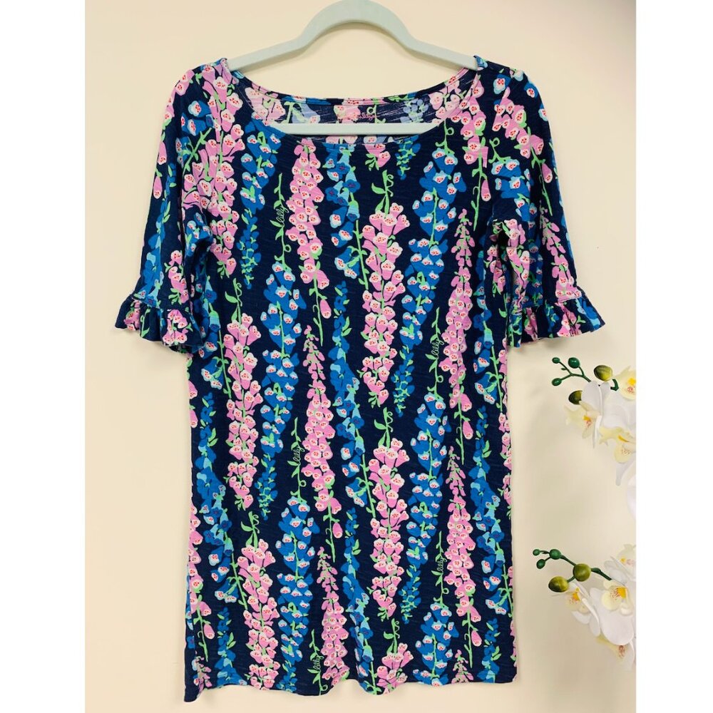 Lilly Pulitzer Blue Purple Somerset Dress Bright Navy Fox Wisteria Print Small